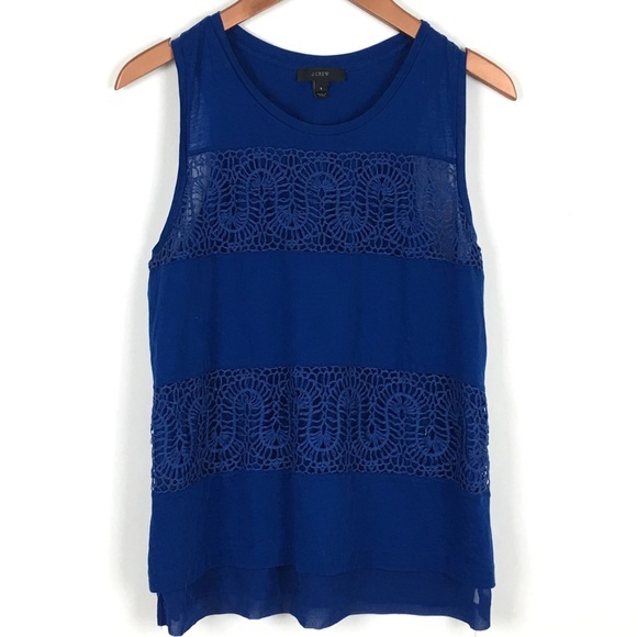 J. Crew Tops - J Crew Sleeveless Top Small Blue Eyelit Detail
